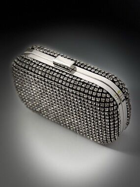Expressions NYC Evening Bag Silver Crystal Rhinestone Clutch Crossbody Cocktail
